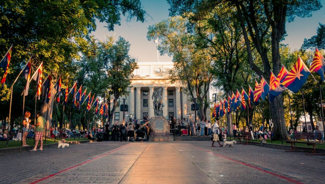 The historic Yavapai County Courthouse Plaza in downtown Prescott, Arizona