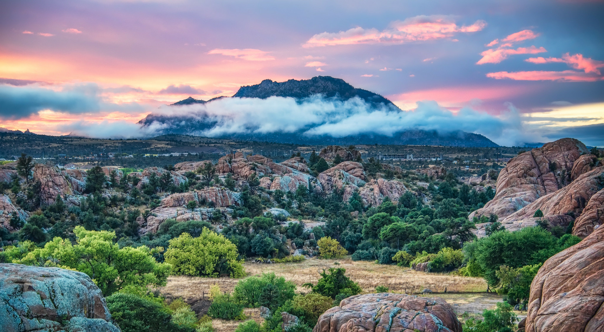 The Granite Dells rock formations outside Prescott, Arizona at sunset